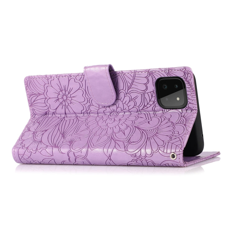 Custodia in pelle con flip orizzontale in rilievo con girasoli effetto pelle con supporto e slot per carte, portafoglio e cordino, For Samsung Galaxy A22 5G, For Samsung Galaxy A51