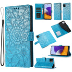 Custodia in pelle con flip orizzontale in rilievo con girasoli effetto pelle con supporto e slot per carte, portafoglio e cordino, For Samsung Galaxy A22 5G, For Samsung Galaxy A51