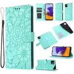 Custodia in pelle con flip orizzontale in rilievo con girasoli effetto pelle con supporto e slot per carte, portafoglio e cordino, For Samsung Galaxy A22 5G, For Samsung Galaxy A51