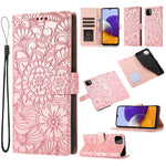 Custodia in pelle con flip orizzontale in rilievo con girasoli effetto pelle con supporto e slot per carte, portafoglio e cordino, For Samsung Galaxy A22 5G, For Samsung Galaxy A51