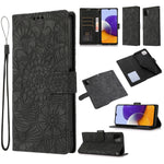 Custodia in pelle con flip orizzontale in rilievo con girasoli effetto pelle con supporto e slot per carte, portafoglio e cordino, For Samsung Galaxy A22 5G, For Samsung Galaxy A51