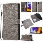 Custodia in pelle con flip orizzontale in rilievo con girasoli effetto pelle con supporto e slot per carte, portafoglio e cordino, For Samsung Galaxy A22 5G, For Samsung Galaxy A51