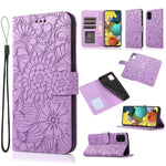 Custodia in pelle con flip orizzontale in rilievo con girasoli effetto pelle con supporto e slot per carte, portafoglio e cordino, For Samsung Galaxy A22 5G, For Samsung Galaxy A51