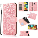 Custodia in pelle con flip orizzontale in rilievo con girasoli effetto pelle con supporto e slot per carte, portafoglio e cordino, For Samsung Galaxy A22 5G, For Samsung Galaxy A51