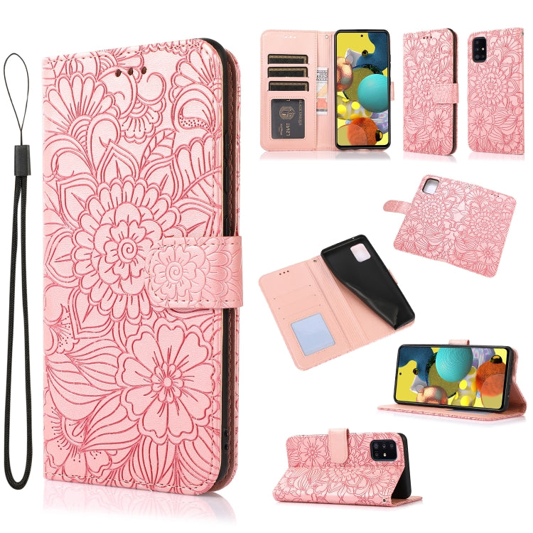 Custodia in pelle con flip orizzontale in rilievo con girasoli effetto pelle con supporto e slot per carte, portafoglio e cordino, For Samsung Galaxy A22 5G, For Samsung Galaxy A51
