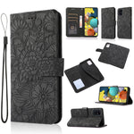 Custodia in pelle con flip orizzontale in rilievo con girasoli effetto pelle con supporto e slot per carte, portafoglio e cordino, For Samsung Galaxy A22 5G, For Samsung Galaxy A51