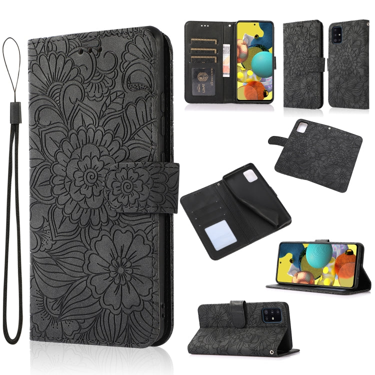 Custodia in pelle con flip orizzontale in rilievo con girasoli effetto pelle con supporto e slot per carte, portafoglio e cordino, For Samsung Galaxy A22 5G, For Samsung Galaxy A51