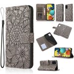 Custodia in pelle con flip orizzontale in rilievo con girasoli effetto pelle con supporto e slot per carte, portafoglio e cordino, For Samsung Galaxy A22 5G, For Samsung Galaxy A51