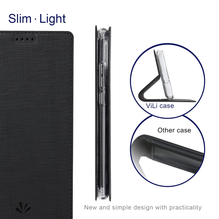 ViLi serie DMX Custodia a ribalta orizzontale antiurto in pelle TPU + PU con attrazione magnetica con slot per schede e supporto, For Motorola Moto G Stylus 5G, For Samsung Galaxy A03s 4G 166mm