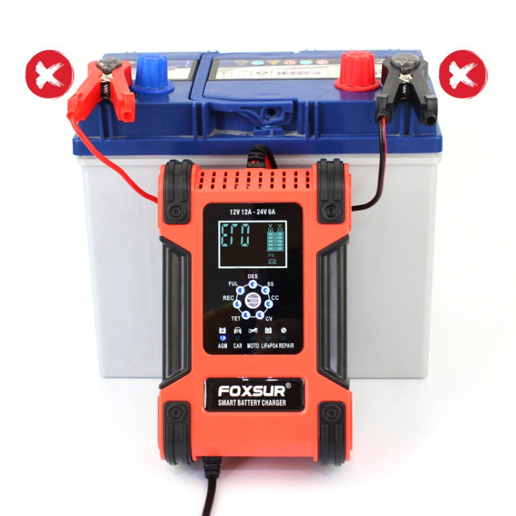 FOXSUR 12A / 12V / 24V Caricabatteria AGM per batteria al piombo a 7 stadi per auto / moto, 12A, US Plug, 12A, EU Plug, 12A, JP Plug, 12A, UK Plug