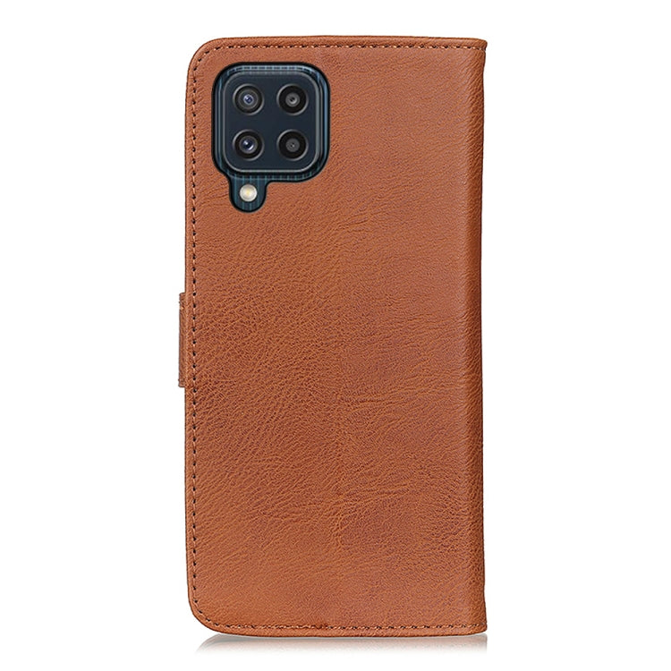 KHAZNEH Custodia in pelle a conchiglia orizzontale con struttura in pelle bovina con supporto, slot per carte e portafoglio, For Samsung Galaxy M32