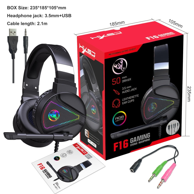 HXSJ F16 Cuffie da gioco stereo con luce RGB da 3,5 mm + porta USB con microfono
