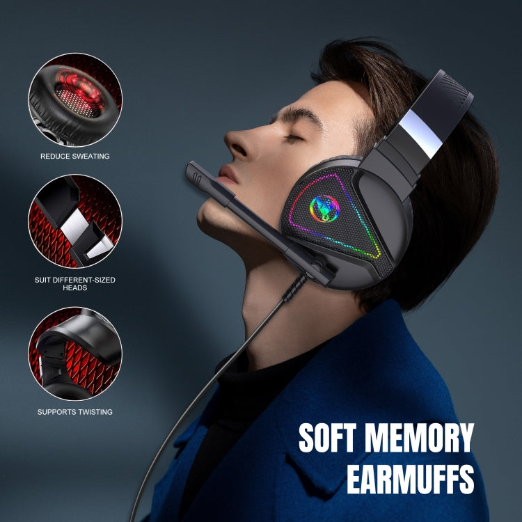 HXSJ F16 Cuffie da gioco stereo con luce RGB da 3,5 mm + porta USB con microfono