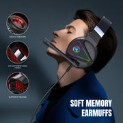 HXSJ F16 Cuffie da gioco stereo con luce RGB da 3,5 mm + porta USB con microfono
