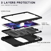 Cornice dello schermo di protezione a 3 strati + PC + Custodia combinata antiurto in silicone con supporto, For iPad Pro 11 2022 / 2021 / 2020 / 2018, For iPad Air 4 10.9 inch 2020
