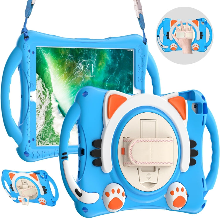 Custodia protettiva in EVA antiurto per bambini Cute Cat King con supporto, tracolla e maniglia, For iPad 9.7 2018 / 2017 / Air / Air 2 / Pro 9.7