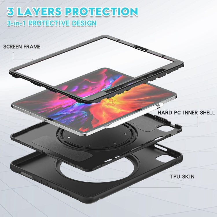 Custodia protettiva antiurto in TPU + PC con supporto per impugnatura pieghevole con rotazione a 360 gradi e slot per penna, For iPad Pro 12.9 2020 / 2018, For Samsung Galaxy Tab S6 Lite 10.4 inch P610