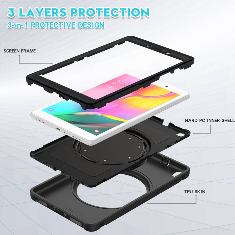 Custodia protettiva antiurto in TPU + PC con supporto per impugnatura pieghevole con rotazione a 360 gradi e slot per penna, For Samsung Galaxy Tab A 8.0 2019 T290