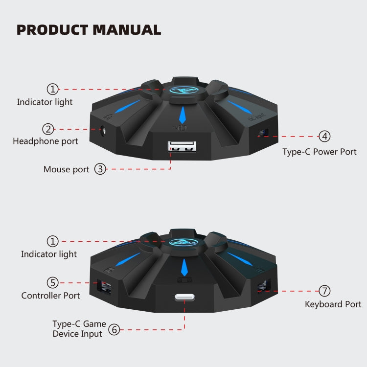 Convertitore mouse tastiera portatile HXSJ P9 per PS4 / Xbox One / PS3 / Xbox 360 / N-Switch, P9