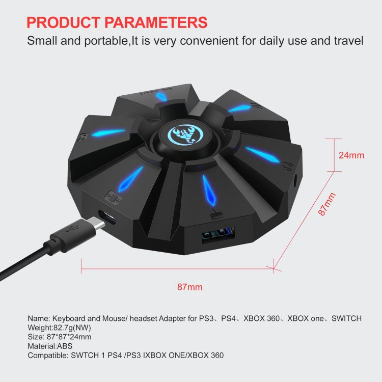 Convertitore mouse tastiera portatile HXSJ P9 per PS4 / Xbox One / PS3 / Xbox 360 / N-Switch, P9