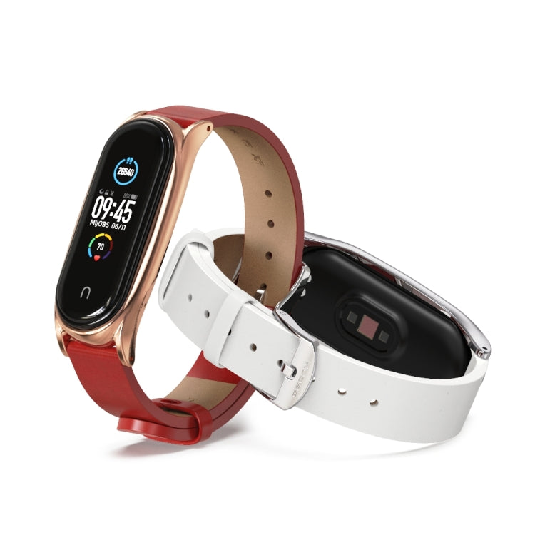 Per Xiaomi Mi Band 6/5/4/3 Mijobs Custodia in metallo Crazy Horse Texture PU Microfibra Plus Cinturino di ricambio