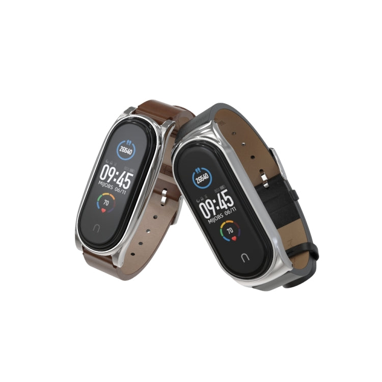 Per Xiaomi Mi Band 6/5/4/3 Mijobs Custodia in metallo Crazy Horse Texture PU Microfibra Plus Cinturino di ricambio