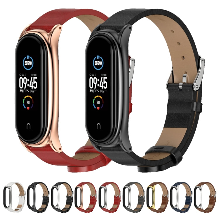 Per Xiaomi Mi Band 6/5/4/3 Mijobs Custodia in metallo Crazy Horse Texture PU Microfibra Plus Cinturino di ricambio