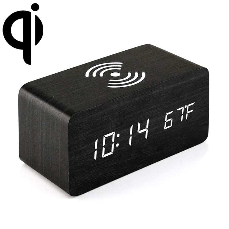 Sveglia digitale con caricabatterie wireless 5W in legno