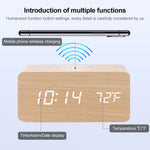 Sveglia digitale con caricabatterie wireless 5W in legno