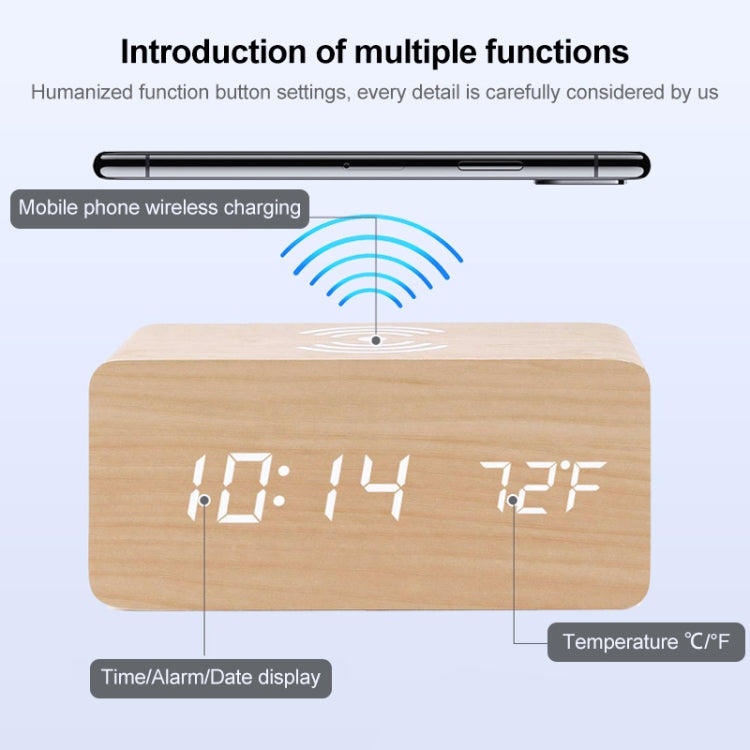 Sveglia digitale con caricabatterie wireless 5W in legno