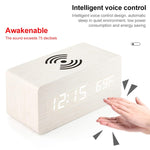 Sveglia digitale con caricabatterie wireless 5W in legno