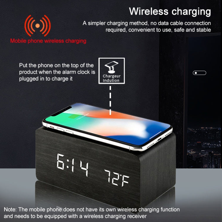 Sveglia digitale con caricabatterie wireless 5W in legno