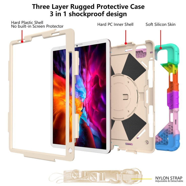 Custodia protettiva in silicone antiurto per robot a colori a contrasto + custodia protettiva per PC con supporto e tracolla per iPad Pro 11 2021/2020/2018 / iPad Air 4 10.9 2020, For iPad Pro 11 2022 / 2021 / 2020 / 2018 / iPad Air 4 10.9 2020
