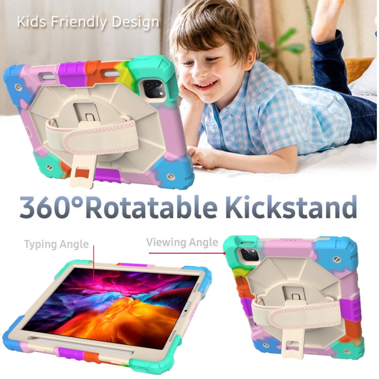 Custodia protettiva in silicone antiurto per robot a colori a contrasto + custodia protettiva per PC con supporto e tracolla per iPad Pro 11 2021/2020/2018 / iPad Air 4 10.9 2020, For iPad Pro 11 2022 / 2021 / 2020 / 2018 / iPad Air 4 10.9 2020
