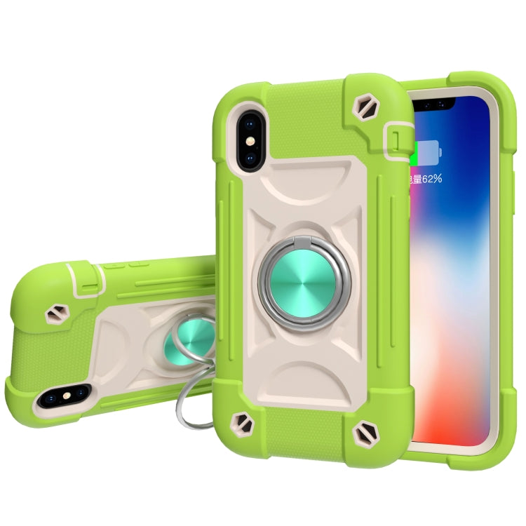 Custodia silicone e PC con doppio anello per iPhone X/XS