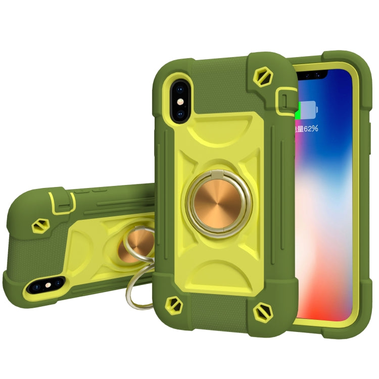 Custodia silicone e PC con doppio anello per iPhone X/XS