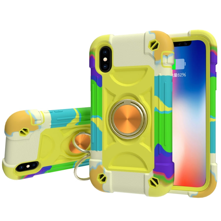 Custodia silicone e PC con doppio anello per iPhone X/XS