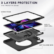Custodia protettiva antiurto in TPU + PC con supporto per impugnatura pieghevole con rotazione a 360 gradi e slot per penna, For iPad Pro 11 2022 / 2021 / 2020 / 2018