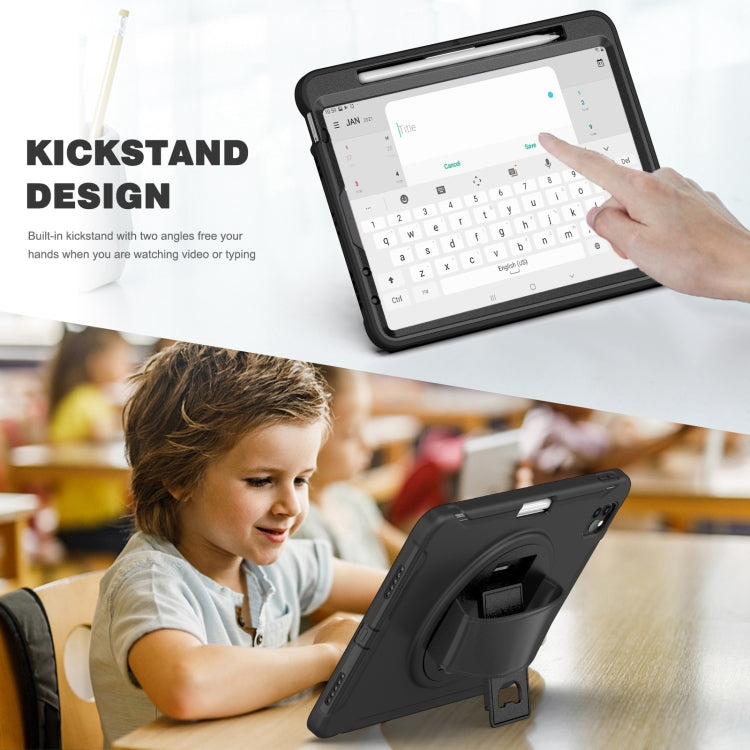 Custodia protettiva antiurto in TPU + PC con supporto per impugnatura pieghevole con rotazione a 360 gradi e slot per penna, For iPad Pro 11 2022 / 2021 / 2020 / 2018