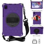 Per Samsung Galaxy Tab A7 Lite 8.7 2021 T220 / T225 Custodia protettiva per PC in silicone antiurto con rotazione a 360 gradi a nido d'ape con supporto e tracolla e cinturino, For Samsung Galaxy Tab A7 Lite 8.7 2021 T220 / T225