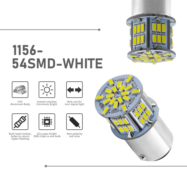 1 paio E0052 9-14V 1156-54SMD-2835 6000K 1080LM Luce bianca Decodifica auto Indicatori di direzione Luce di retromarcia, E0052