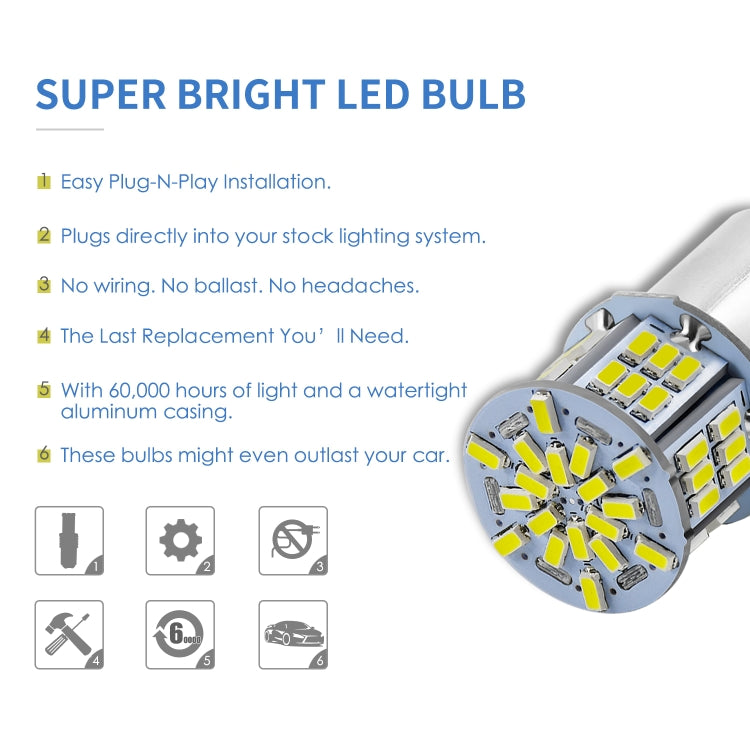 1 paio E0052 9-14V 1157-54SMD-2835 6000K 1080LM Luce bianca per decodifica auto Freno Luce di guida, E0053
