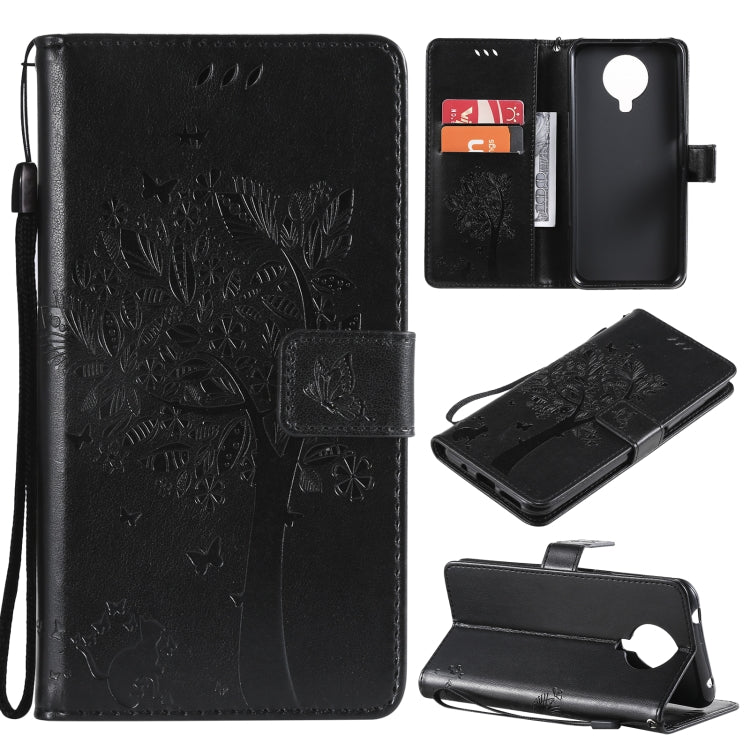 Custodia in pelle sintetica a vibrazione orizzontale con motivo ad albero e gatto con supporto e fessure per carte, portafoglio e cordino, For Nokia 6.3, For Nokia G20