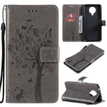 Custodia in pelle sintetica a vibrazione orizzontale con motivo ad albero e gatto con supporto e fessure per carte, portafoglio e cordino, For Nokia 6.3, For Nokia G20