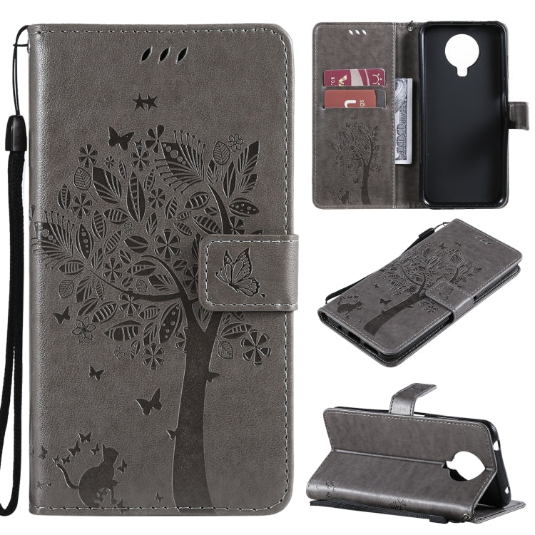 Custodia in pelle sintetica a vibrazione orizzontale con motivo ad albero e gatto con supporto e fessure per carte, portafoglio e cordino, For Nokia 6.3, For Nokia G20