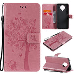 Custodia in pelle sintetica a vibrazione orizzontale con motivo ad albero e gatto con supporto e fessure per carte, portafoglio e cordino, For Nokia 6.3, For Nokia G20