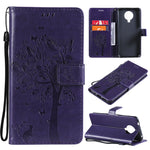Custodia in pelle sintetica a vibrazione orizzontale con motivo ad albero e gatto con supporto e fessure per carte, portafoglio e cordino, For Nokia 6.3, For Nokia G20