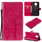 Custodia in pelle sintetica a vibrazione orizzontale con motivo ad albero e gatto con supporto e fessure per carte, portafoglio e cordino, For Nokia 6.3, For Nokia G20