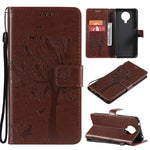 Custodia in pelle sintetica a vibrazione orizzontale con motivo ad albero e gatto con supporto e fessure per carte, portafoglio e cordino, For Nokia 6.3, For Nokia G20