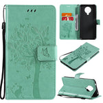Custodia in pelle sintetica a vibrazione orizzontale con motivo ad albero e gatto con supporto e fessure per carte, portafoglio e cordino, For Nokia 6.3, For Nokia G20